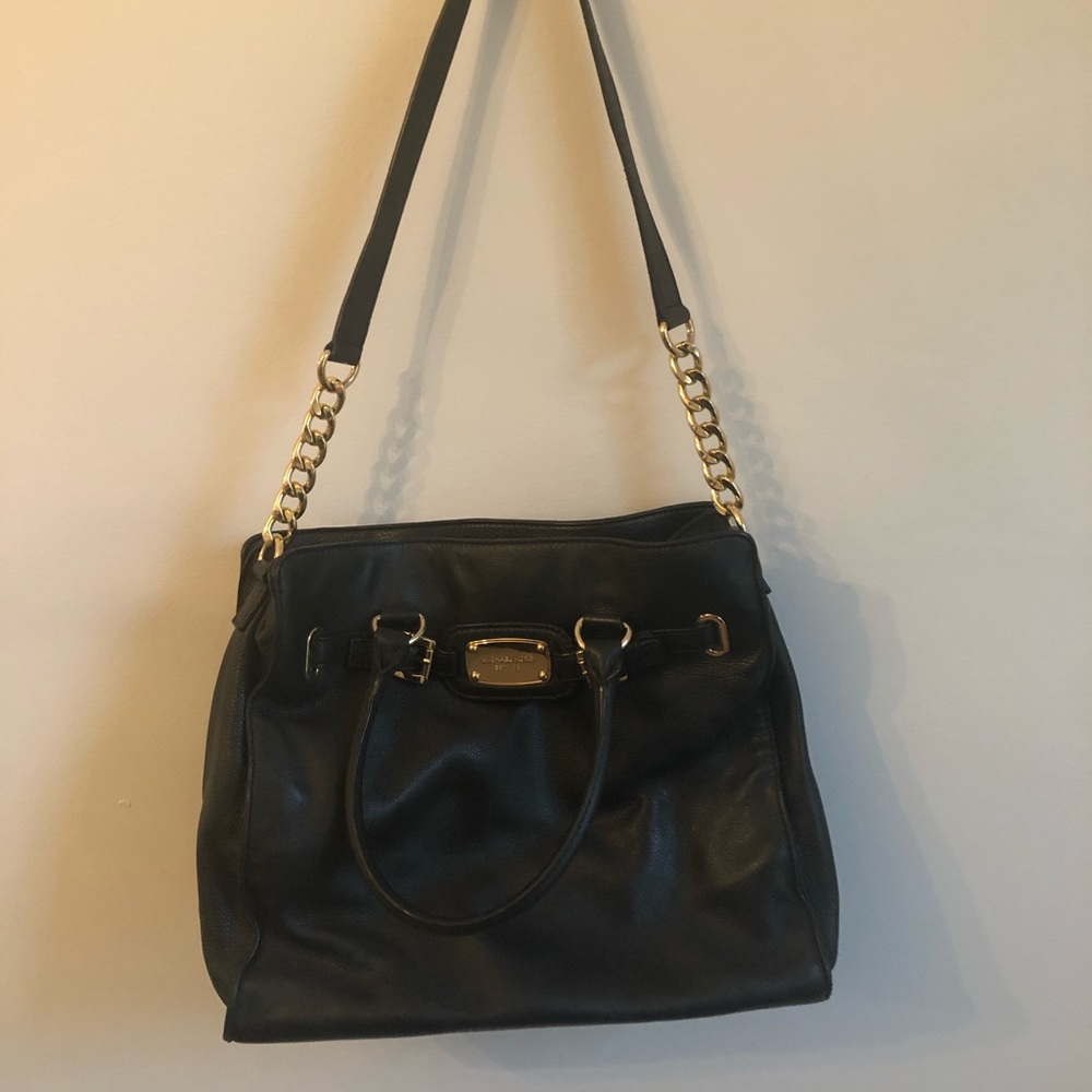 Michael Kors Black Leather Bag with Gold Chains